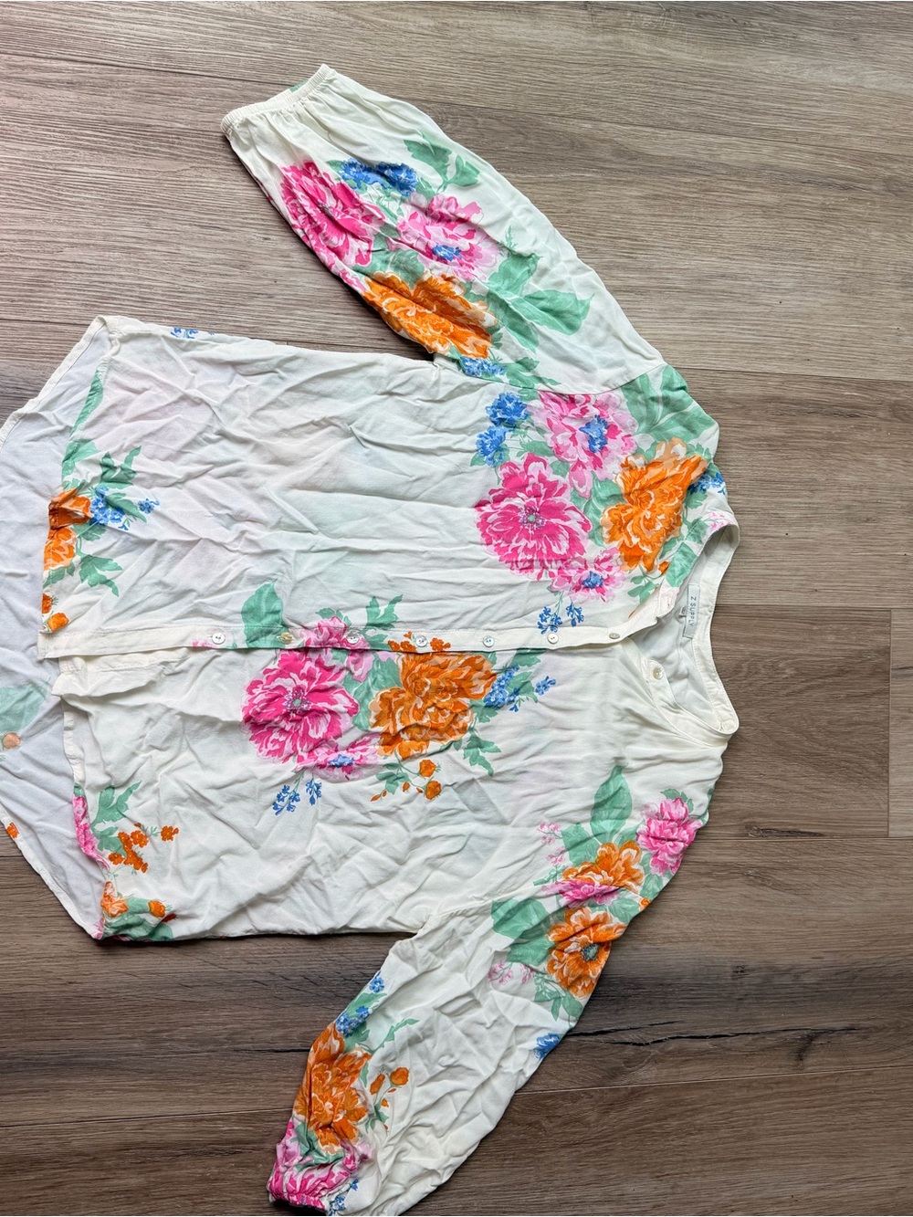 Z Supply White Floral Button-Down Shirt with Pink, Orange & Green Accents